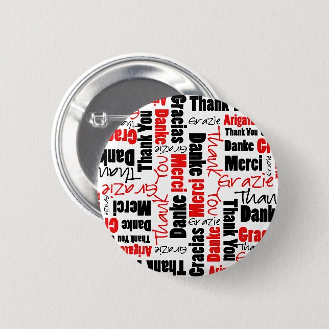 Red Black Thank You Word Cloud 2 Inch Round Button (Front & Back)