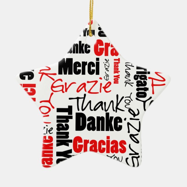 Red Black Thank You Word Cloud Ceramic Ornament (Front)