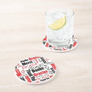 Red Black Thank You Word Cloud Coaster