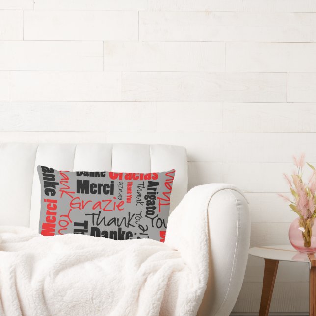 Red Black Thank You Word Cloud Lumbar Pillow (Couch)