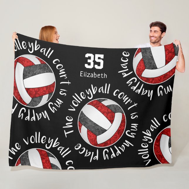 red black The volleyball court is my happy place Fleece Blanket (In Situ)