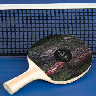 Red black tree mossy wood bark Monogram Ping Pong Paddle