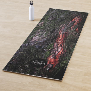 Red black tree mossy wood bark Monogram Yoga Mat