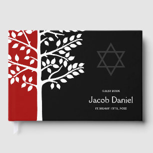 Red Black Tree of Life Bar Mitzvah Guest Book