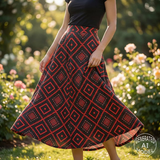 Red Black Tribal Geometric Aztec Kilim Pattern Fabric (Creator Uploaded)