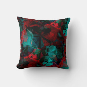 Red Black & Turquoise Abstract Colour Block Design Throw Pillow
