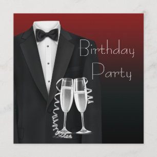 Red Black Tuxedo Mans Anniversaire Invitations