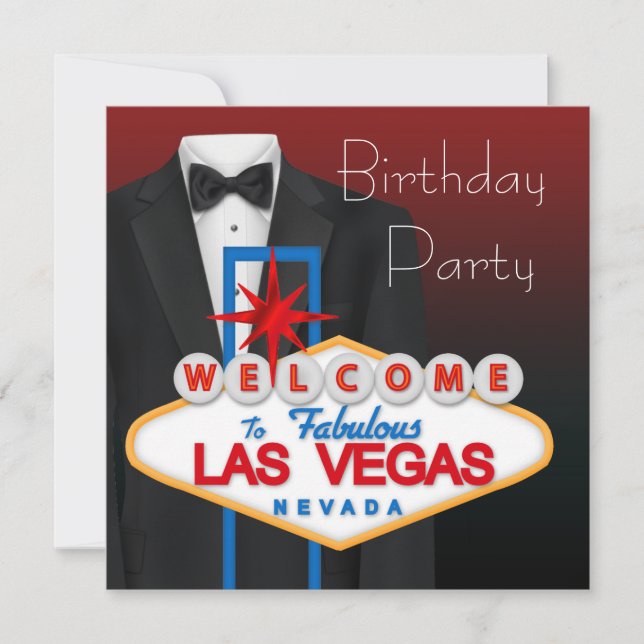 Red Black Tuxedo Mans Anniversaire Invitations (Devant)