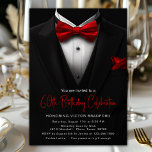 Red Black Tuxedo Mens Any Number Birthday Invitation<br><div class="desc">Elevate your celebration with our men's birthday invitation featuring a black tuxedo design, elegant red bowtie, and pocket square. The festive script text adds a touch of sophistication, making it perfect for a formal, classy any number birthday or event. Customize this stylish invitation with your event details for an unforgettable...</div>