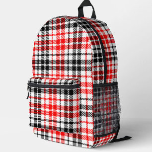 Red Black Twill Plaid Tartan On White Printed Backpack