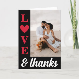 Red Black Typography Love & Thanks Wedding Photo  Thank You Card