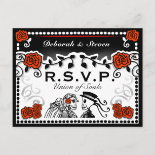 Red & Black Union of Souls Wedding RSVP PostCard