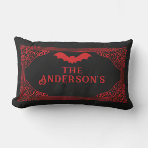 Red Black Vampire Bat Name Gothic  Lumbar Pillow