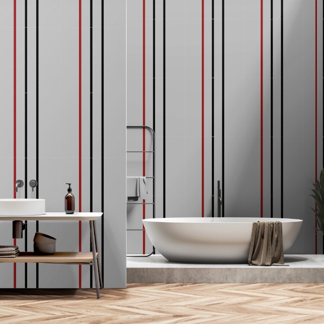 Red Black Vertical Stripe Grey Wallpaper (Bathroom)