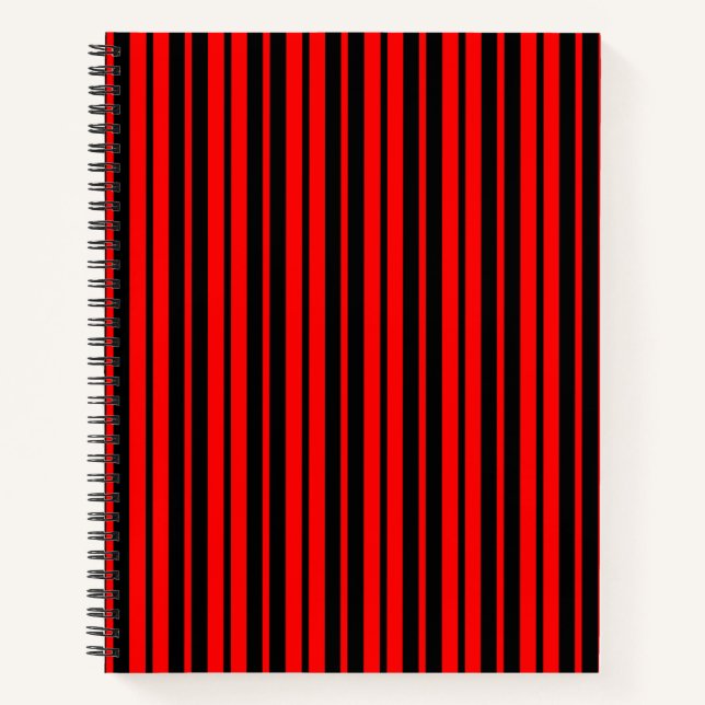 Red Black Vertical Stripes Pattern Notebook (Front)
