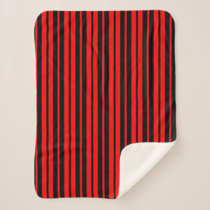 Red Black Vertical Stripes Pattern Sherpa Blanket