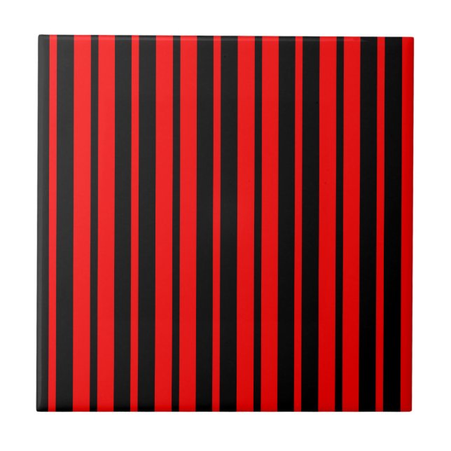 Red Black Vertical Stripes Pattern Tile (Front)