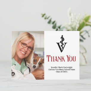 Red Black Veterinarian Office Photo Customizable Thank You Card