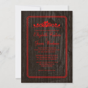 Red & Black Vintage Barn Wood Wedding Invitations