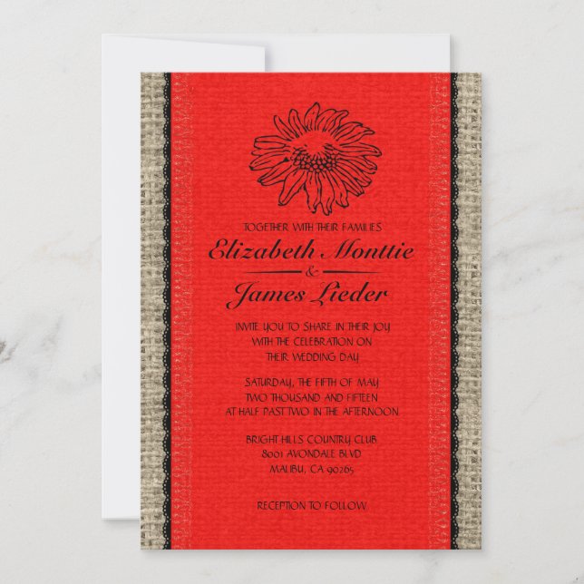 Red & Black Vintage Lace Wedding Invitations (Front)