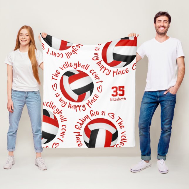 red black volleyball court happy place typography fleece blanket (In Situ)