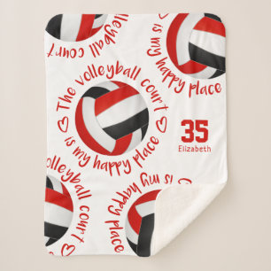 red black volleyball court happy place typography sherpa blanket