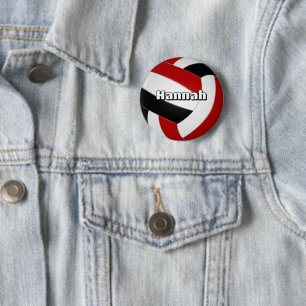 red black volleyball kids birthday party 2 inch round button