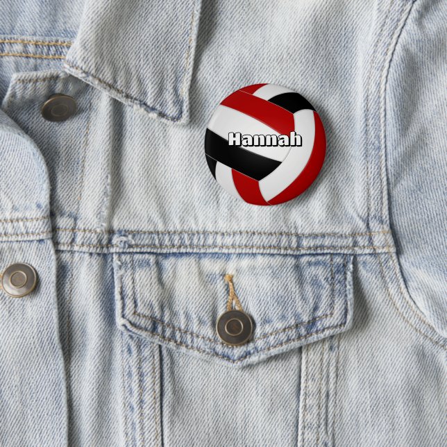red black volleyball kids birthday party 2 inch round button (In Situ)