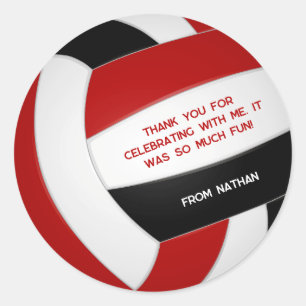 red black volleyball team colours birthday party classic round sticker