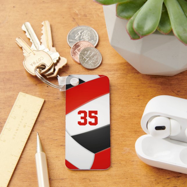 red black volleyball team colours kids personalize keychain (Desk)