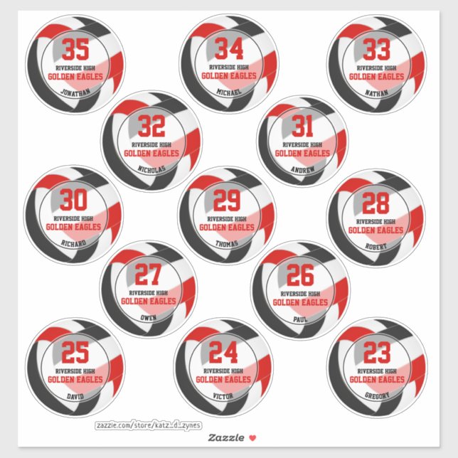 red black volleyball team colours set 13 stickers (Sheet)