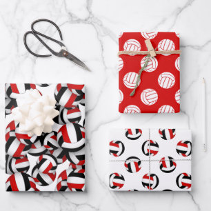 red black volleyballs team celebration birthday wrapping paper sheet