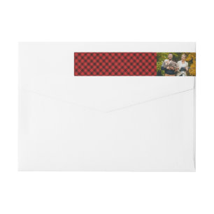 Red & Black Watercolor   Plaid Holiday Photo Wrap Around Label