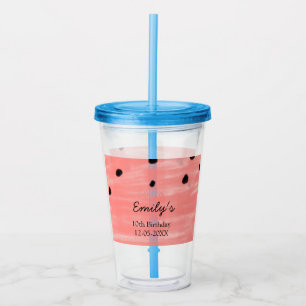 Red black watermelon birthday add name date text c acrylic tumbler