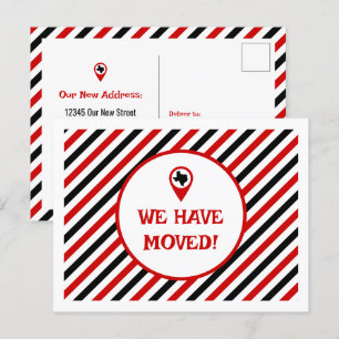 Red & Black We Have Moved Striped Moving  Postcard