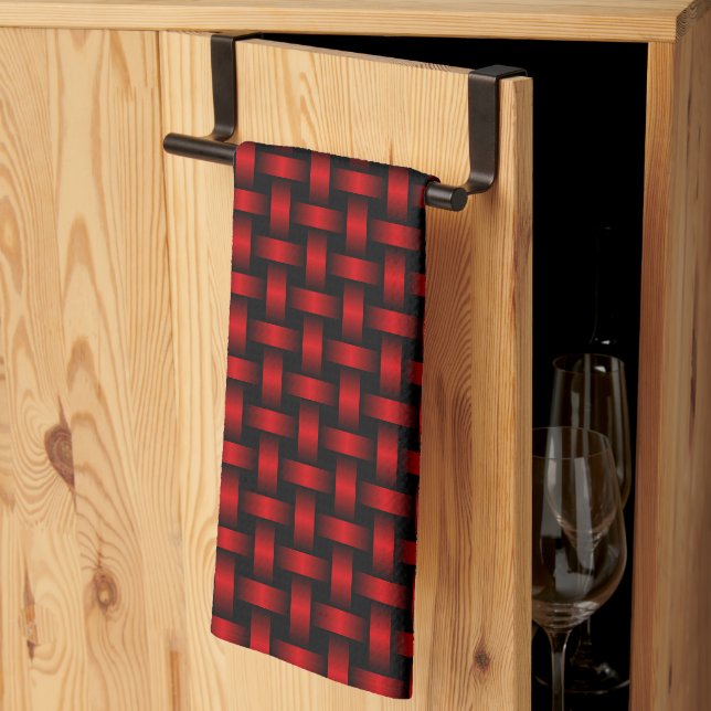 Red Black Weave Pattern Kitchen Towel (Thirds Fold)