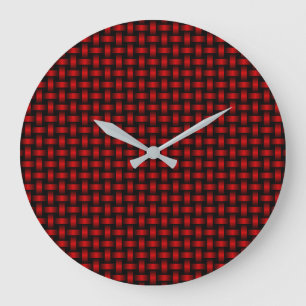 Red Black Weave Pattern Large Clock