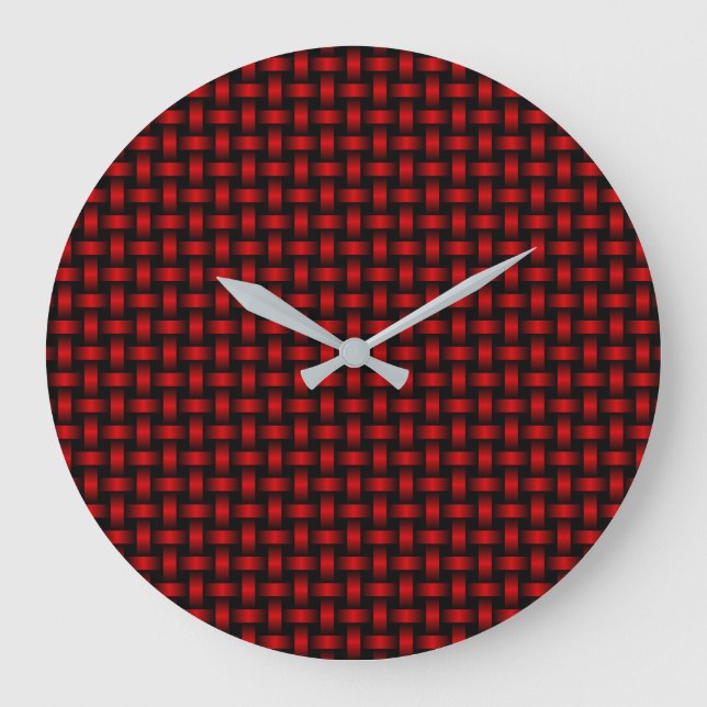 Red Black Weave Pattern Large Clock (Front)