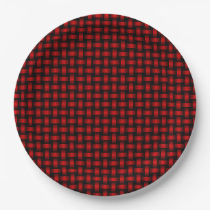 Red Black Weave Pattern Paper Plate