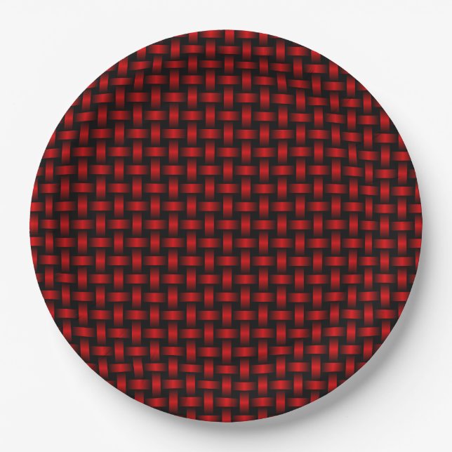 Red Black Weave Pattern Paper Plate (Front)