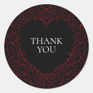 Red Black Wedding Gothic Heart Beautiful Elegant Classic Round Sticker