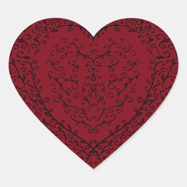 Red Black Wedding Gothic Heart Beautiful Elegant Heart Sticker (Front)