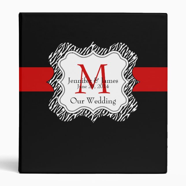 Red Black Wedding Planner Binders Zebra Print (Front)