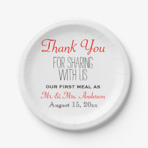 Red Black Wedding Thank You Reception Typography Paper Plate