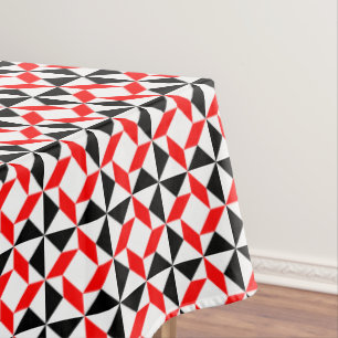 Red Black White abstract geometric pattern Tablecloth