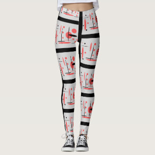 Red, Black & White Abstract Leggings