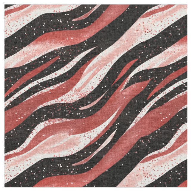Red / Black / White Abstract Lines Fabric (Close Up)