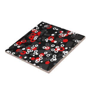 Red Black White and gray geometric abstract Tile