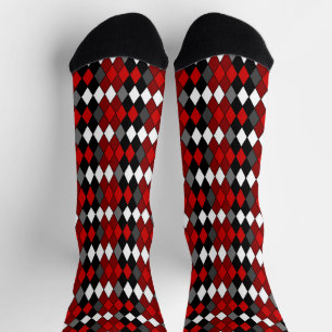red, black, white and Grey Diamond Pattern Socks