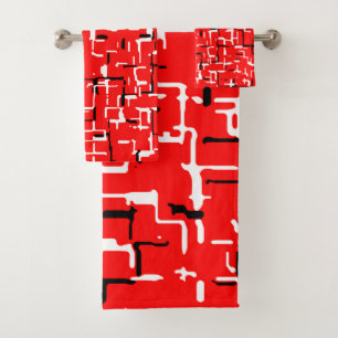 Red Black White Bath Towel Set